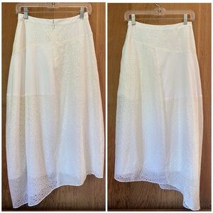 Tibi White Eyelet Asymmetrical Skirt